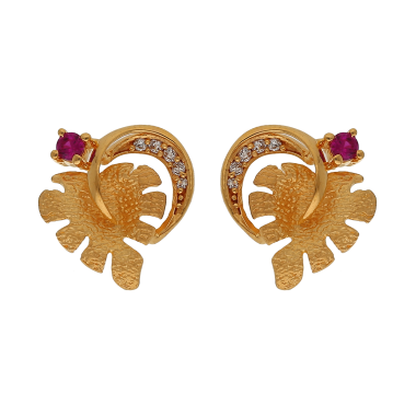 TRENDY GOLD STUD WITH PURPLE STONE